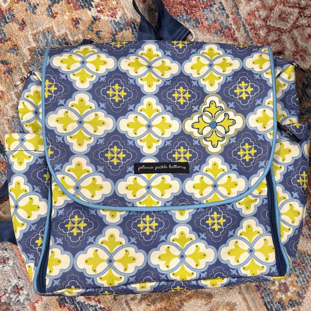 Petunia Pickle Bottom Blue and Yellow Patterned Bag